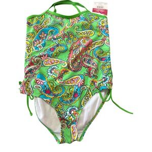 Kanu‎ Surf Girls Green Paisley Swimsuit One Piece Size 12 Caroline NEW